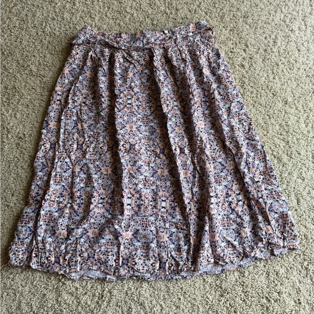 Concepts New York Women’s Pink/Blue Floral Zip Up Skirt with Tie Belt L EUC